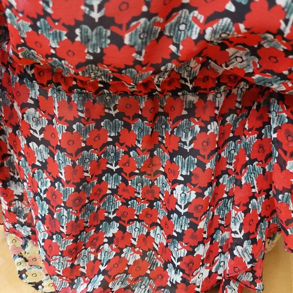 DKNYC Women Sheer Floral Pattern Tunic Blouse Elastic Waist Draped Sleeve Small - Picture 3 of 10